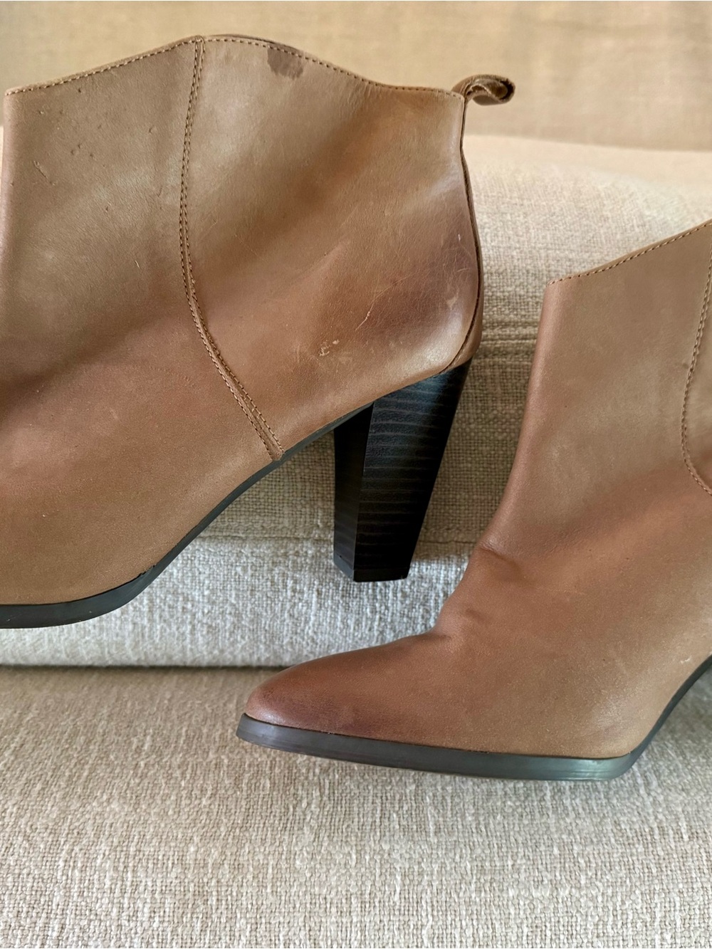 GAP Brown Leather Ankle Booties with Stacked Heel